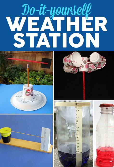 DIY weather stations are a fun way to keep kids learning this summer. Record the measurements in a journal and compare it with the forecast each day to see how accurate you are! #diy #science #scienceexperiment #homeschooling Weather Experiments, Teaching Weather, Preschool Weather, Weather Projects, Weather Science, Weather Theme, Weather Unit, Weather Instruments, Earth And Space Science