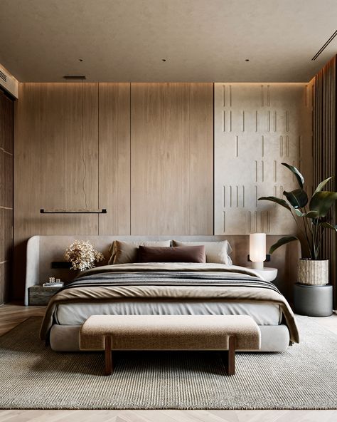 GUEST BEDROOM Interior Design Behance, Japandi Interior, Town House, Architecture Visualization, Autodesk 3ds Max, Wall Panels, Guest Bedroom, Modern Bedroom, 3ds Max