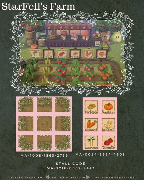 Vegetable Signs, Acnh Farm, Acnh Garden, Acnh Japanese, Cottagecore Animal Crossing, Vegetable Animals, Motif Acnl, Japanese Countryside, Acnh Cottagecore