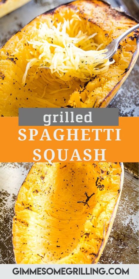 Looking for an easy side dish that's healthy during grilling season? This Grilled Spaghetti Squash only requires a few ingredients and is delicious. A low carb favorite that can be made without heating up the kitchen. The char on it gives it so much flavor! #spaghetti #squash via @gimmesomegrilling Grilled Spaghetti Squash, Grilled Squash, Cookies Bars, Spaghetti Squash Recipes, Low Carb Side Dishes, Summer Cooking, Grilling Season, Veggie Side Dishes, Pellet Grill