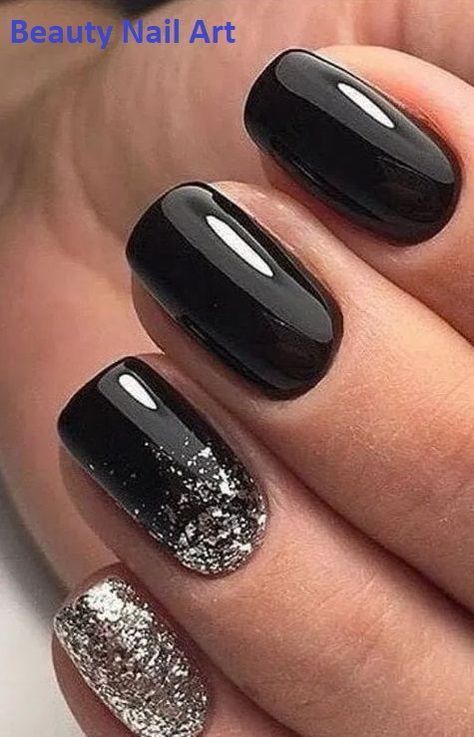 Black Nails With Glitter, Nail Art Diy Easy, Diy Nail Art, Minimalist Nails, Glitter Nail Art, Nail Art Diy, Acrylic Nail Designs, Black Nails, Trendy Nails