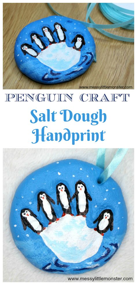 Penguin Crafts Preschool, Diy Penguin, Salt Dough Handprint, Winter Crafts For Toddlers, Fun Winter Crafts, Penguin Crafts, Handprint Ornaments, Penguin Craft, Egg Cartons