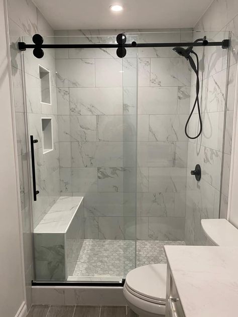 Different Shower Ideas, Sleek Shower Design, Renovated Showers Walk In, Shower Remodel White Tile, Best Non Slip Shower Floors, Shower Tile Ideas Small Bathroom, Home Spa Shower Ideas, Walk In Shower Herringbone Tile, Small Stand Up Shower Remodel Master Bath