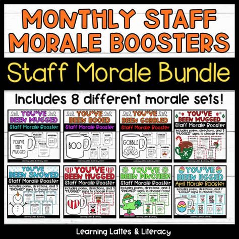 Monthly Staff Morale Appreciation Bundle - You've Been Egged Pinched Mugged You've Been Penned Teacher, Employee Morale Boosters The Office, You've Been Mugged Free Printable, Morale Boosters At Work, Fun Employee Appreciation Ideas, Monthly Staff Morale Boosters, You've Been Gobbled, You've Been Mugged, Staff Morale Booster