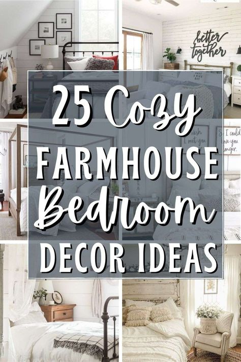 Beautify your bedroom with ultra-modern farmhouse decor! From farmhouse style bedding to rustic style bedrooms and cozy farmhouse bedrooms, we have just the inspiration you need to turn your bedroom into a haven of tranquility and style. Check out our ideas for wall decor, master bedrooms decor, and over the bed wall decor for the perfect farmhouse look! Modern Farmhouse Guest Bedroom, Farmhouse Chic Bedroom, Country Chic Bedroom, Cozy Farmhouse Bedroom, Farm Bedroom, Farmhouse Guest Bedroom, Rustic Farmhouse Bedroom, Farmhouse Bedroom Decor Ideas, Farmhouse Style Bedrooms