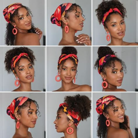 Scarf Curly Hairstyles, Curly Hair Model, Curly Hair Up, Trendy Scarf, Hair Scarf Styles, Girls Natural Hairstyles, Short Curly Haircuts, Quick Braided Hairstyles, Natural Hair Updo