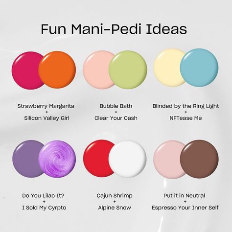 OPI on Instagram: “It’s National Mani-Pedi Day! 🙌 One thing about mani-pedi combos is that there are no rules! 😎  Wanna dip your toes into bolder shades, but…” Mani Pedi Pairings, Fun Nail Color Combos, Opi Mani Pedi Combos Summer, Spring Mani Pedi Combos Ideas, Nail Colors Summer 2024, Summer Mani Pedi Combos, Mani Pedi Color Combos, Mani Pedi Combos, Nail Polish Combinations