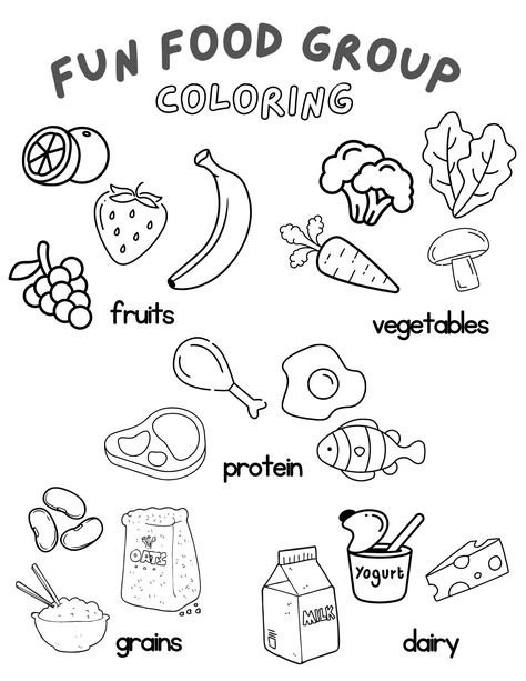 Add a splash of fun to learning with this delightful Fun Food Group Coloring Sheet! Perfect for kids and adults alike, this printable coloring sheet features playful illustrations of different food groups, making it an enjoyable and educational activity. Whether you're a teacher, parent, or just love coloring, this sheet is a great way to encourage healthy eating habits while sparking creativity. Download, print, and start coloring today! Healthy Eating Template, Food And Nutrition Preschool Activities Fine Motor, Food Drawing Template, Healthy Coloring Pages, Chef Worksheets Preschool, Food Groups Preschool Activities, Healthy Eating Kids Activities, 5 Food Groups Activities, Food Colouring Activities For Kids