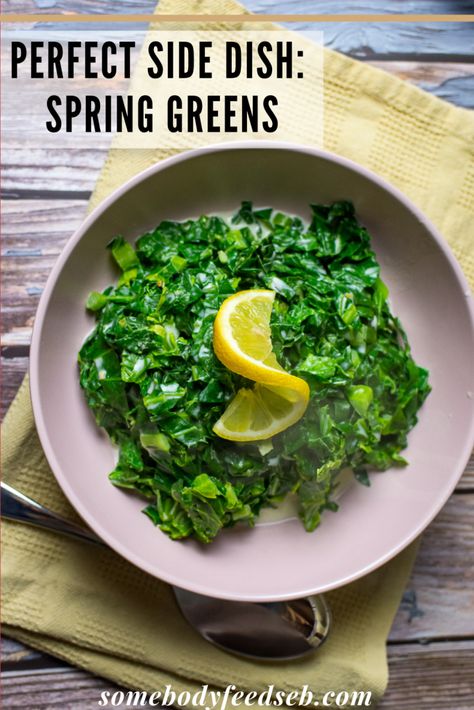 Spring Greens Recipe, Green Vegetable Recipes, Hearty Recipes, Kitchen Sanctuary, Easter Side Dishes, Lamb Dishes, Healing Foods, Roast Dinner, Collard Greens