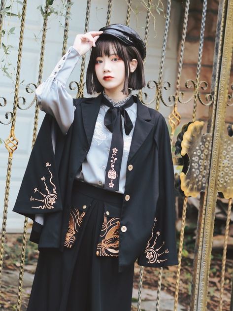 【-The Mysterious Demons-】 Embroidered #WaLolita Cape, Blouse and Trousers ◆ Limited Quantity (Quick Delivery) >>> https://www.lolitawardrobe.com/search/?Keyword=The+Mysterious+Demons Blouse And Trousers, Cape Blouse, Embroidered Cape, Cape Jacket, Cloak, Cape, Trousers, Black