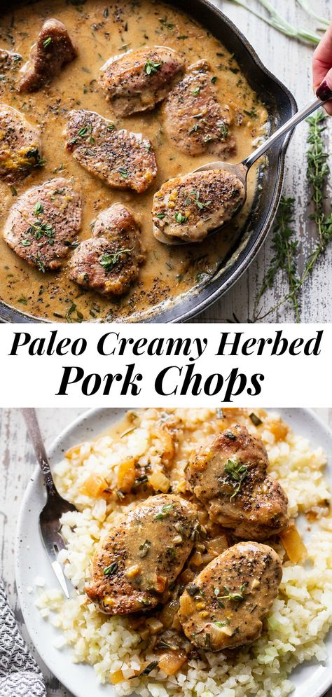 Paleo Pork Chop Recipes, Herbed Pork Tenderloin, Paleo Pork Chops, Paleo Pork Recipes, Pork Loin Chops Recipes, Pork Medallion Recipes, Paleo Running Momma, Pork Chops And Rice, Cooking With Fresh Herbs