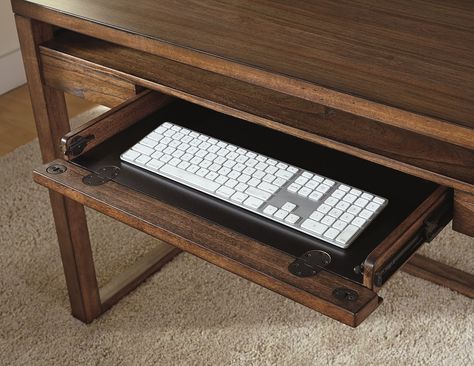 close up view of Baybrin desk hidden keyboard tray drawer Small Home Office Desk, Hidden Desk, Small Writing Desk, Keyboard Drawer, Desk With Keyboard Tray, Small Workspace, Bedroom Decor For Teen Girls, Keyboard Tray, Beautiful Houses Interior