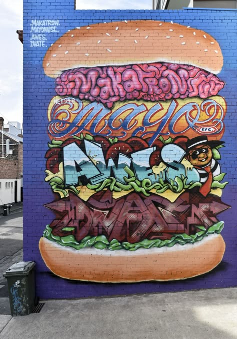 https://flic.kr/p/zP5pwt | Burger stack | Street art by Makatron, Mayonaise, Awes & Dvate Graphity Street Art, Burger Art, David Zinn, Pizza Design, New York Graffiti, Graffiti Wallpaper Iphone, Street Art Banksy, Street Wall Art, Urban Street Art