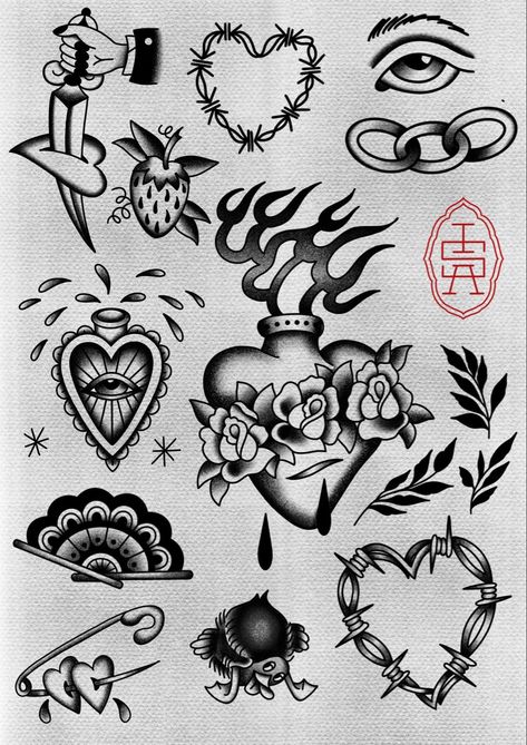 Traditional Style Tattoo Flash, Old School Filler Tattoo, Traditional Gap Filler, Tattoo Gap Filler Ideas, Gap Filler Tattoo Design, Desain Tattoo, Fancy Tattoo, Point Tattoo, Black Flash Tattoos