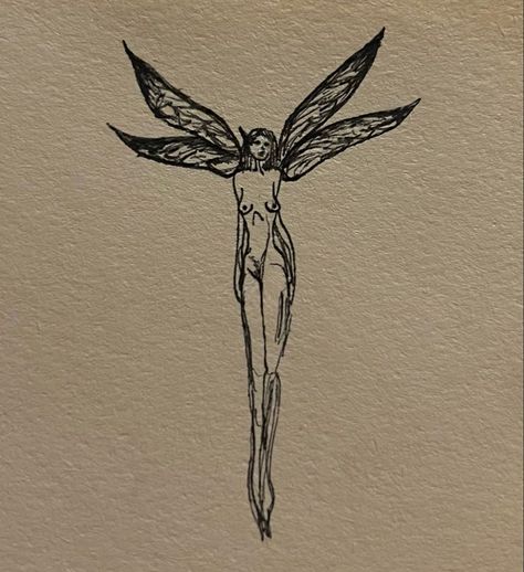 Absinthe Fairy Tattoo, Fairy Tattoo Silhouette, Fairy Design Drawing, Pans Labyrinth Tattoo Fairy, Gothic Art Tattoo Ideas, Dancing Fairy Drawing, Grimes Inspired Tattoo, Forest Elf Tattoo, Dark Naturalism Tattoo Ideas