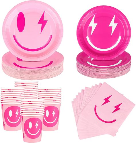 #girlsbirthdayparty #smiley #teengirl# Pink Preppy Party, Preppy Birthday Decorations, Preppy Party Decorations, Kids Party Plates, Preppy Birthday, Preppy Party, Pink Preppy, 9th Birthday Parties, Party Table Cloth