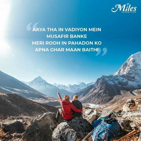 Shayari On Travelling, Trek Quotes Mountain, Shayri On Mountains In Hindi, Mountains Travel Quotes, Caption For Nature Lover, Caption For Travel Pictures Mountain, Quotes For Mountain Pictures, Hindi Travel Quotes, Missing Mountains Captions