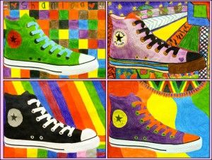 Shoe Art Project, Art Converse, Converse Art, Art Unit, 7th Grade Art, 8th Grade Art, Middle School Art Projects, Art Lessons Middle School, 6th Grade Art