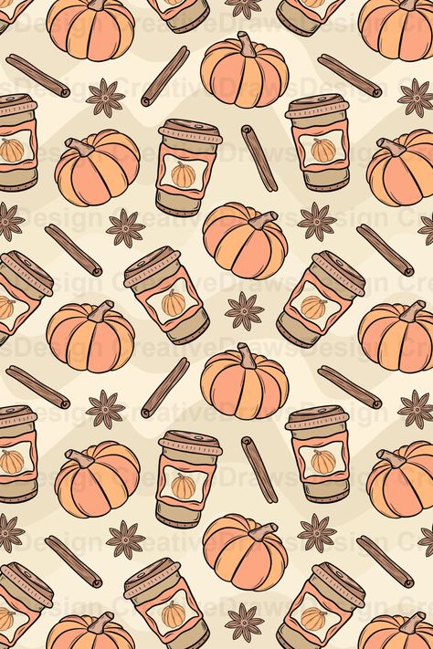 Fall Seamless Pattern, Fall Coffee Wallpaper, Pumpkin Spice Wallpaper, Autumn Widgets, Surface Pattern Design Inspiration, Nice Tattoos, Fall Quotes, Bookmark Ideas, Paper File