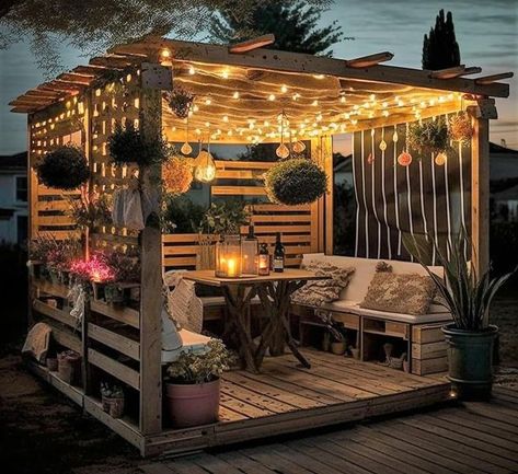 DIY Pallets Ideas Pallet Gazebo Ideas, Design Patio Ideas, Garden Ideas Patio, Patio Garden Ideas, Mudroom Decor, Wooden Gazebo, Backyard Diy Projects, Backyard Inspo, Backyard Retreat