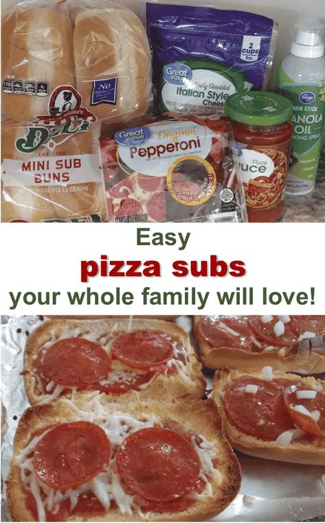 Easy pizza sub recipe Pizza Subs Recipe, Pizza Subs Homemade, Pizza Subs Sandwich Oven Baked, Pizza Hoagies, Sub Recipes, Pepperoni Recipes, Pizza Subs, Pizza Buns, Sub Rolls