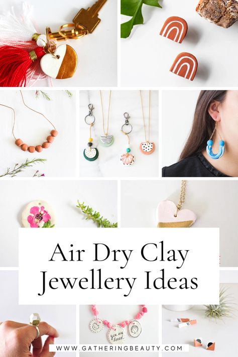 20+ Air Dry Clay Jewellery Ideas — Gathering Beauty Air Dry Clay Diy Ideas, Fimo Jewelry Diy, What To Make With Air Dry Clay, Air Dry Clay Ideas To Sell, Air Dry Clay Projects To Sell, Air Dry Clay Jewellery, Polymer Clay Jewelry Ideas, Dry Clay Jewelry, Clay Jewelry Ideas