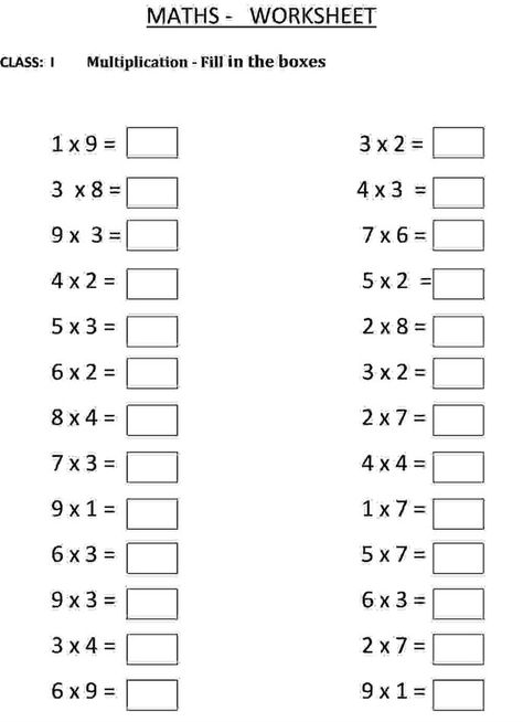 Fill in Multiplication Worksheets | Fill in the blanks - Class 1 Maths Worksheet: Multiplication - Fill ... Worksheet Multiplication, Class 4 Maths, Class 1 Maths, Free Multiplication Worksheets, Math Multiplication Worksheets, Maths Worksheet, Mental Maths Worksheets, Math Fact Worksheets, Worksheets For Class 1