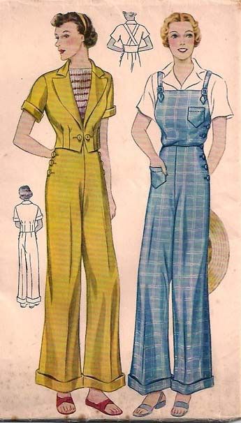 1930s Overalls & Jacket by Vintage Modiste, via Flickr-- Complete with a front patch pocket. I'm in love... Vintage Fashion 1930s, 1930 Fashion, Retro Sewing Patterns, Vintage Overalls, Women's Sportswear, Vintage Dress Patterns, Costume Patterns, 1930s Fashion, Simplicity Sewing Patterns