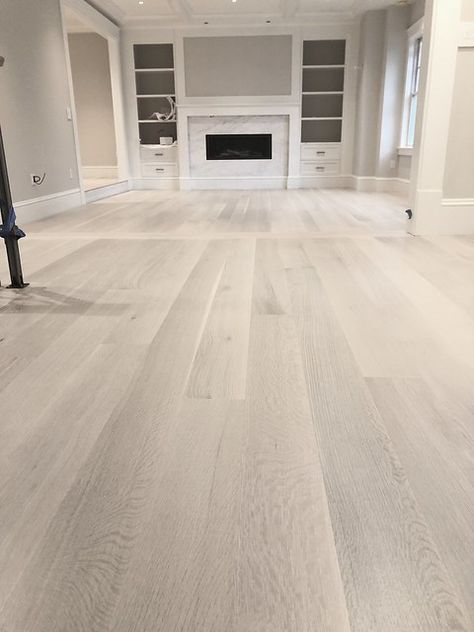 Waterbased white stain. Bona natural seal and bona traffic… | Flickr Custom Home Finishes, White Wood Floors Living Room, Bona Natural Seal, White Flooring Ideas, White Oak Flooring Bedroom, White Wash Wood Floors, White Wash Oak Floor, White Hardwood Floors, Hardwood Floor Stain Colors