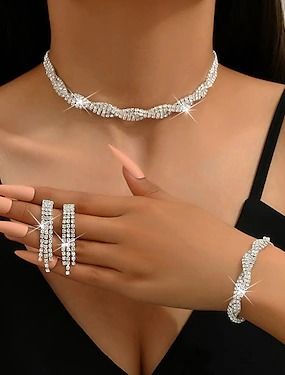 Weddings & Events | Refresh your wardrobe at an affordable price Rhinestone Jewelry Set, Evening Accessories, Formal Jewelry, Necklace Sets, Women's Jewelry Sets, Silver Accessories, Cross Pendant Necklace, Elegant Accessories, Bridal Jewelry Sets