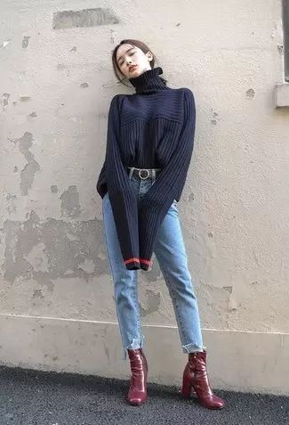 Burgundy Boots Ankle, Turtleneck Sweaters, Boating Outfit, Korean Fashion Trends, Womens Turtleneck, High Standards, 가을 패션, 여자 패션, Mode Inspiration