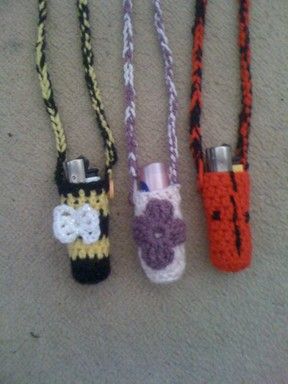 Lighter holders with strap, free pattern Necklace Lighter, Lighter Holder, Clipper Lighter, Everything Is Beautiful, Large Crochet Hooks, Lighter Case, Crochet Mushroom, Crochet Keychain Pattern, Lip Balm Holder