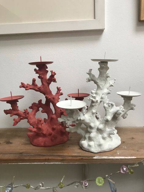 Candle Holder Clay, Coral Candle Holder, Fake Coral, Sea Coral, Seasonal Decorations, Candle Stand, Air Dry Clay, Diy Wall Art, Clay Art