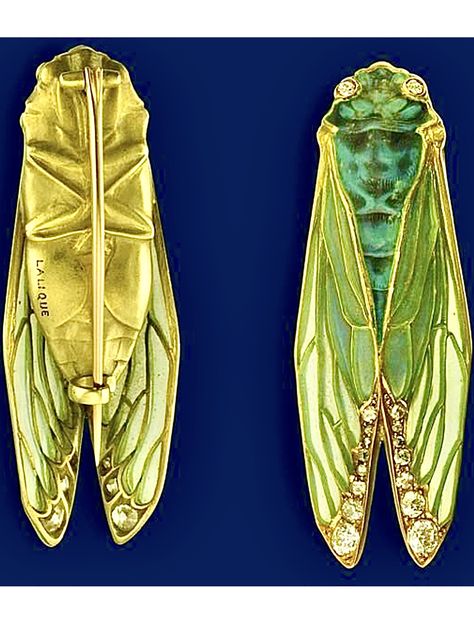 René Lalique I Art Nouveau Brooch in the form of a cicada. Sold at auction for EUR 58,000 on Jul 31, 2008 Art Nouveau Cicada, René Jules Lalique, Rene Lalique Jewelry, Rene Lalique, Rene Lalique Jewellery Art Nouveau Jewelry, Lalique Jewelry, Silver Art Nouveau Brooch, Luxury Silver Art Nouveau Brooch, Art Nouveau Jewelry