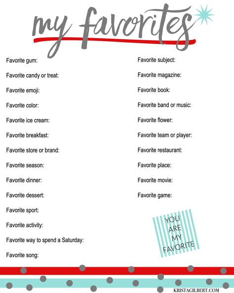 Welcome to day #1 of "Treat Your Family Like Guests." The first thing I do when guests are coming is I find out their favorite things. What does this do Questions About Favorite Things, Favorite Questions List, List Of Favorites Questions, Favorite List Questions, Favorite Memory Ideas, My Favorite Things List For Kids, Favorite Questions List Of, Whats Your Favorite Questions, What Do I Do