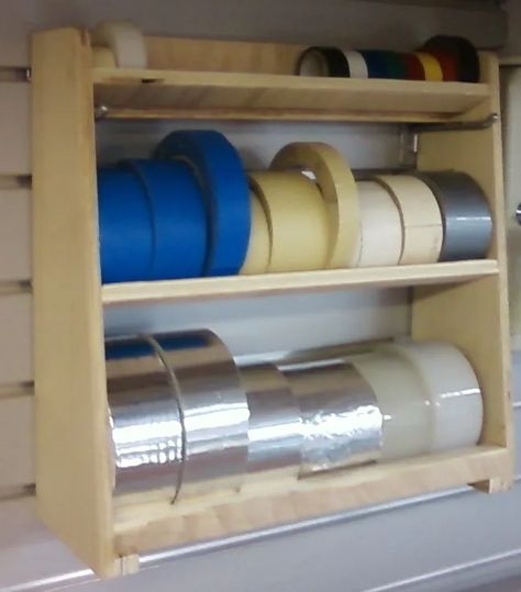 Tape Organization, Garage Organization Ideas Diy, Officine In Garage, Basement Workshop, Tape Storage, French Cleat, Workshop Organization, Garage Storage Organization, Garage Tools