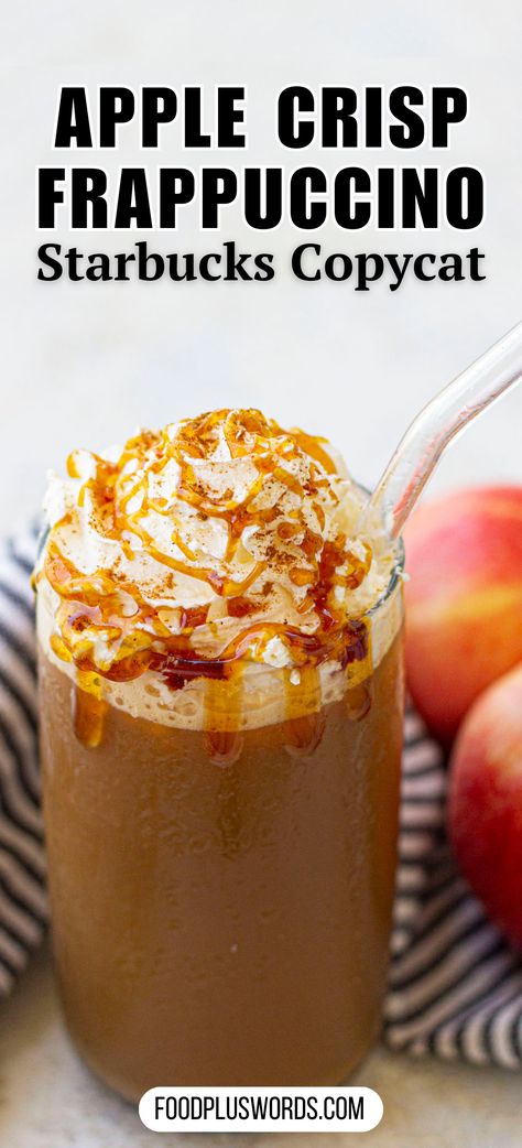 Frozen Frappuccino Recipe, Homemade Frappe, Starbucks Frappuccino Recipe, Apple Syrup, Homemade Apple Crisp, Caramel Apple Crisp, Frappe Recipe, Starbucks Caramel, Frappuccino Recipe