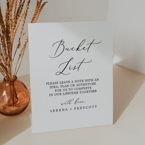 Bucket List Bride And Groom, Bucket List Wedding Guest Book, Wedding Bucket List Sign, Wedding Signage List, Bucket List Wedding, Wedding Bucket List, Romantic Bucket List, Summer Calligraphy, Wedding Bucket