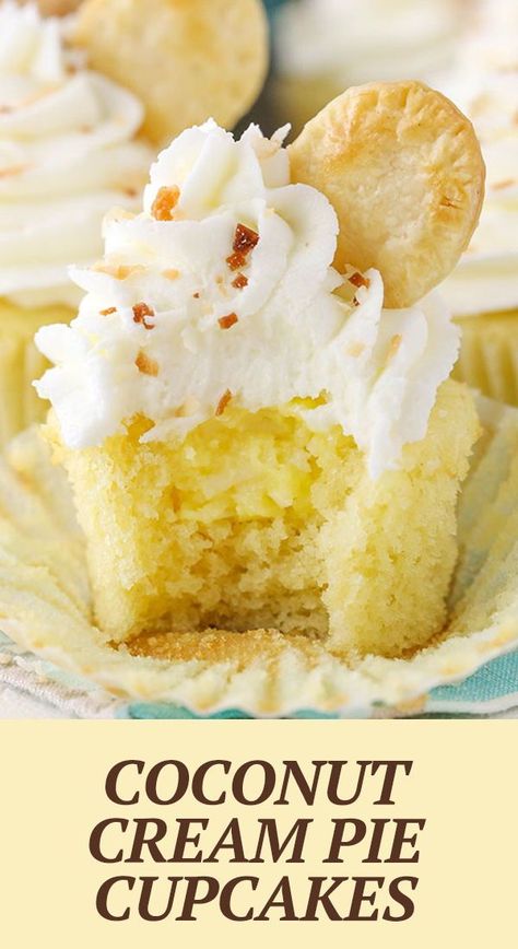 Coconut Cream Cupcakes, Coconut Cream Filling, Coconut Cupcake Recipes, Coconut Cupcake, Cream Pie Cupcakes, Delicious Cupcakes Recipes, Pie Cupcakes, Easy Cupcake Recipes, Coconut Frosting