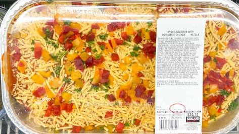 Costco Chicken Enchiladas Prepared Meal is an oven-ready meal and it even comes in the baking dish, so it just need to be cooked! It makes an easy meal solutions during busy weeks! Kirkland Signature Rotisserie Chicken Enchilada Bake is generally available year-round in the Costco Deli prepared meals refrigerated case. The Costco Enchilada Chicken... Oven Ready Meals, Rotisserie Chicken Enchiladas, Costco Rotisserie Chicken, Costco Chicken, Chicken Enchilada Bake, Enchilada Bake, Costco Finds, Prepared Meals, Chicken Enchilada Casserole