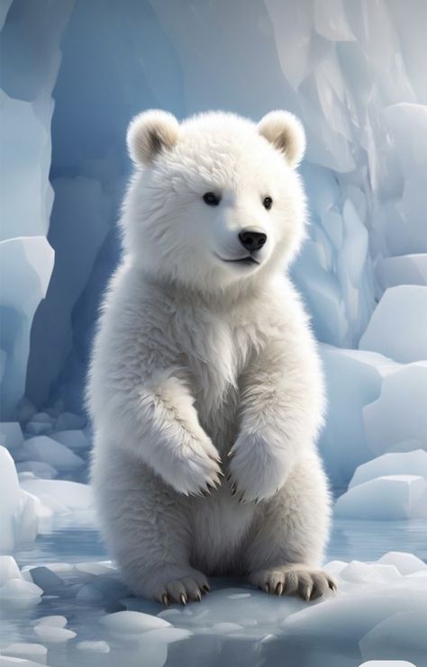 Polar Bear Wallpaper, Polar Bear Art, Baby Polar Bears, Cute Polar Bear, Digital Art Gallery, Winter Animals, Bear Art, Bear Wallpaper, Arte Fantasy