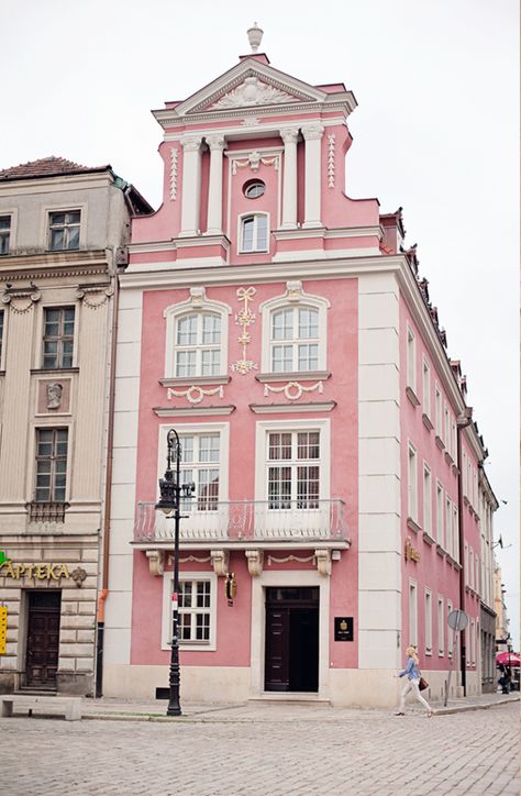 Pink Building in Poznan Poland | photography by http://www.79ideas.org/ Dusky Pink Aesthetic, All Pink Aesthetic, Dusty Rose Aesthetic, Dusty Pink Aesthetic, Pink Aesthetic Cute, Aesthetic Buildings, Gorgeous Architecture, Pink Building, Poland Photography