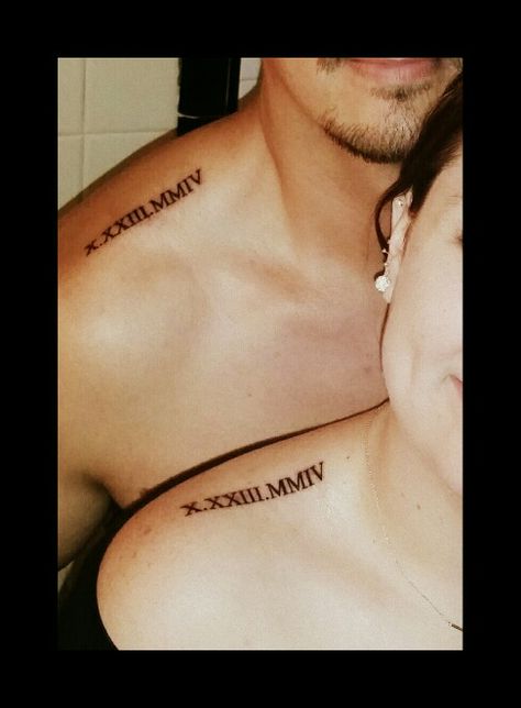 Couple Tattoos. Our wedding date in Roman Numerals Wedding Date Tattoos, Partner Tattoo, Married Couple Tattoos, Datum Tattoo, Marriage Tattoos, Partner Tattoos, Maching Tattoos, Best Couple Tattoos, Cute Couple Tattoos