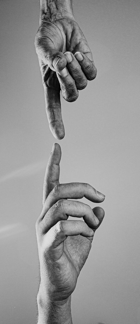 Two Reaching Hands In Black And White Black And White Hands Painting, Hand Reaching Out Reference Photo, Hand Shadow Reference, Hand Black And White Photography, Hands Lighting Reference, 100 Hands Challenge Reference, Full Person Reference Photo, Photography Of Hands, Two People Reaching For Each Other