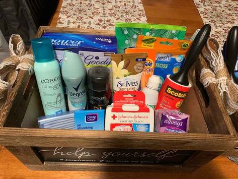 Wedding Reception Bathroom, Diy Bathroom Baskets, Reception Bathroom, Married Ideas, Wedding Restroom, Bathroom Basket Wedding, Bar Mitzvah Themes, Wedding Emergency Kit, Man Bathroom