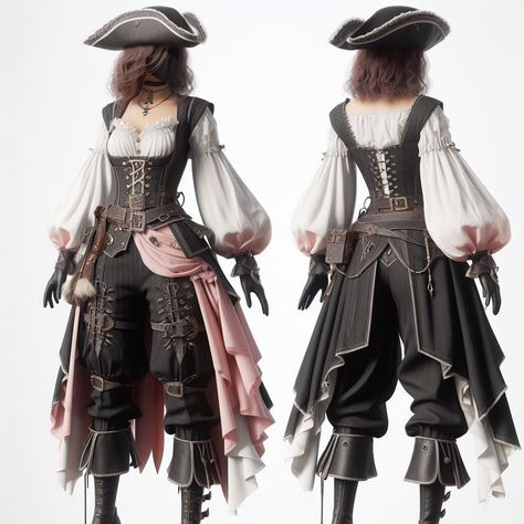 Pirate Outfit Captain, Pirate Captain Coat, Female Pirate Outfit Design, Female Pirate Costume Ideas, Dnd Costume Ideas, Fem Pirate Outfit, Green Pirate Outfit, One Piece Costume Halloween, Fancy Pirate Outfit