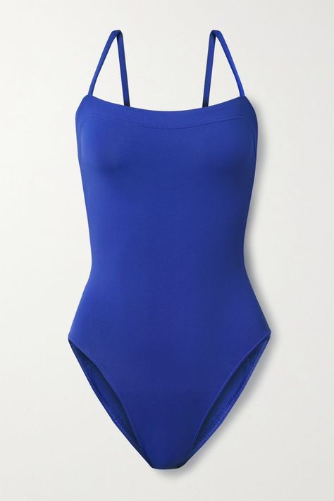 4 French Swimwear Trends I Always See In the Riviera | Who What Wear UK French Beach, Live In Paris, Curved Neckline, One Piece Photos, Bandeau Swimsuit, Swimwear Trends, High Waist Fashion, Blue Swimsuit, French Riviera