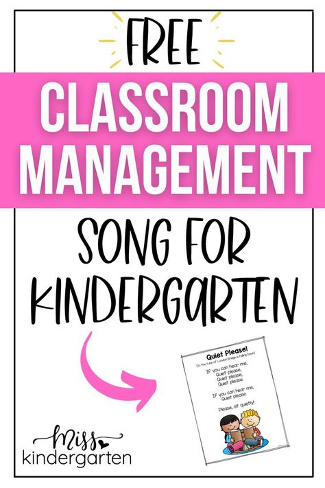 This classroom management song for kindergarten is a FREE download. Check out this post for the perfect get quiet song that will help with your classroom management. Kindergarten Chants, Song For Kindergarten, Classroom Chants, Line Up Songs, Classroom Management Songs, Classroom Management Elementary, Free Teacher Resources, Miss Kindergarten, Kindergarten Songs