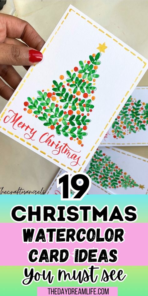 19 Enchanting Watercolor Christmas Card Ideas. Diy Watercolor Christmas Cards Tutorials, Watercolor Pencil Art Tutorials, Watercolor Christmas Cards Diy Simple, Painting On Cards, Christmas Watercolor Ideas Xmas Cards, Watercolor Christmas Card Ideas, Hand Painted Christmas Cards, Watercolor Christmas Cards Diy, Painted Christmas Cards