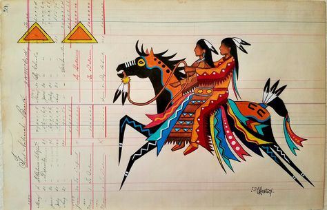 "Native American Ledger Art " Indian Drawing, Ledger Art, Dog Soldiers, Native American Horses, Native Artwork, Native American Paintings, Pinto Horse, Native American Symbols, Native American Artwork